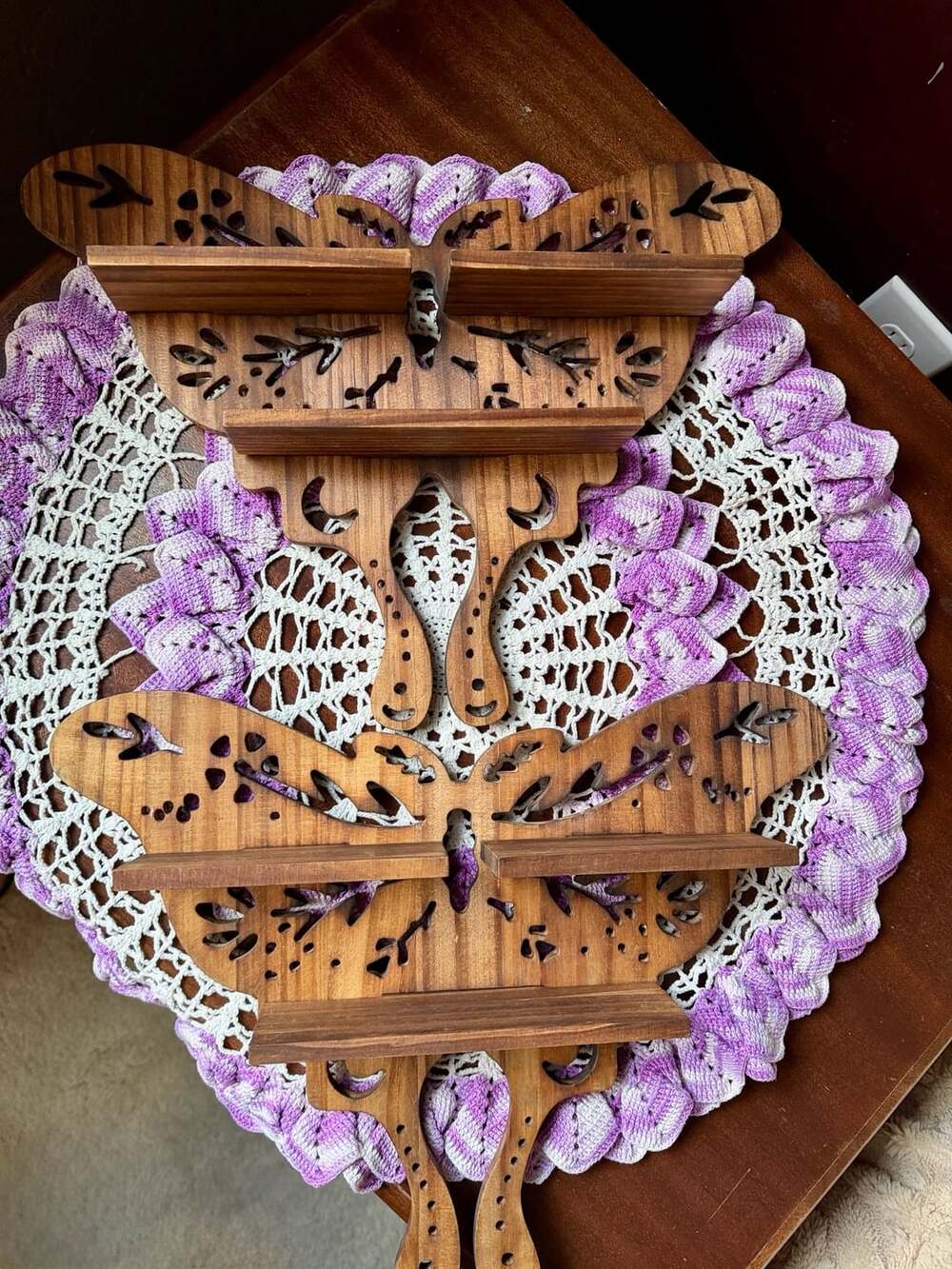 Handmade Wooden Butterfly Wall Shelf Set Brown